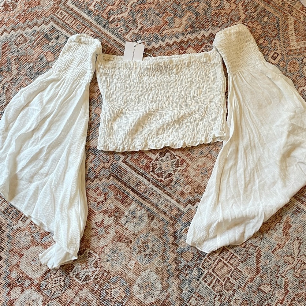 White Smocked Bell Sleeve Top - NWT